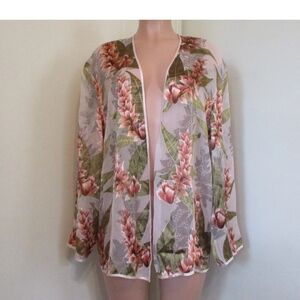 PINEAPPLE MOON SILK BLEND FLORAL PRINT OPEN-FRONT SHEER CARDIGAN TOP SIZE XL 90s